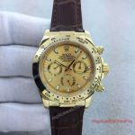 Best Rolex Daytona Clone Watch Gold Dial Brown Leather Band 40mm